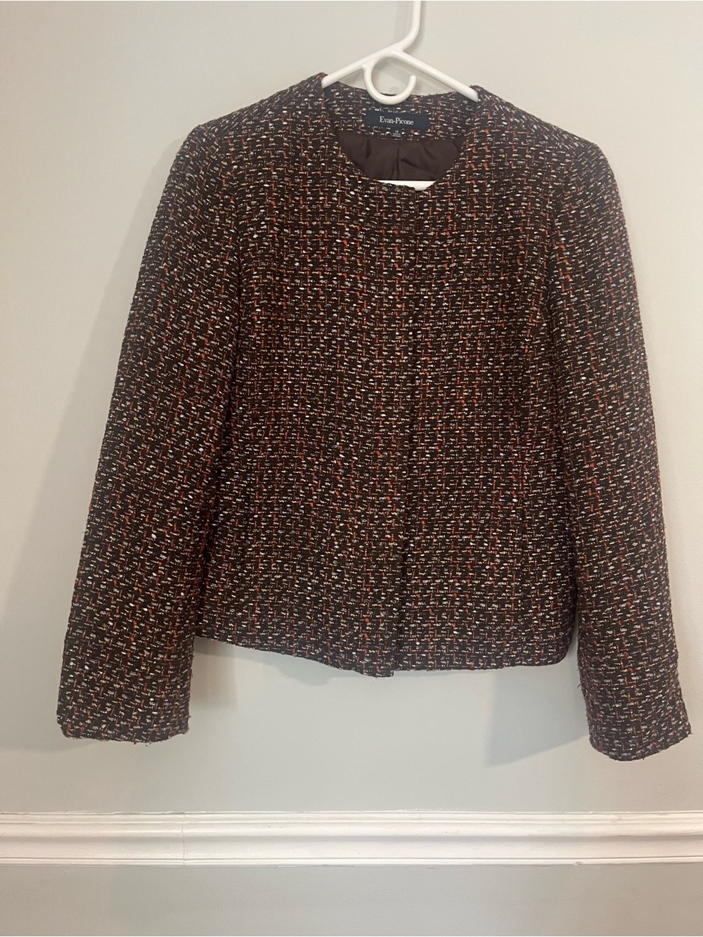 Evan Picone Black Multi Tweed Round-Neck Blazer